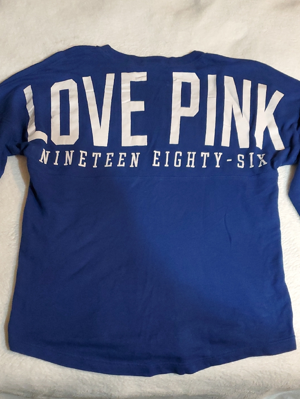 Victoria's Secret PINK Royal Blue Shirt with White Lettering Sz. M - Picture 1 of 4